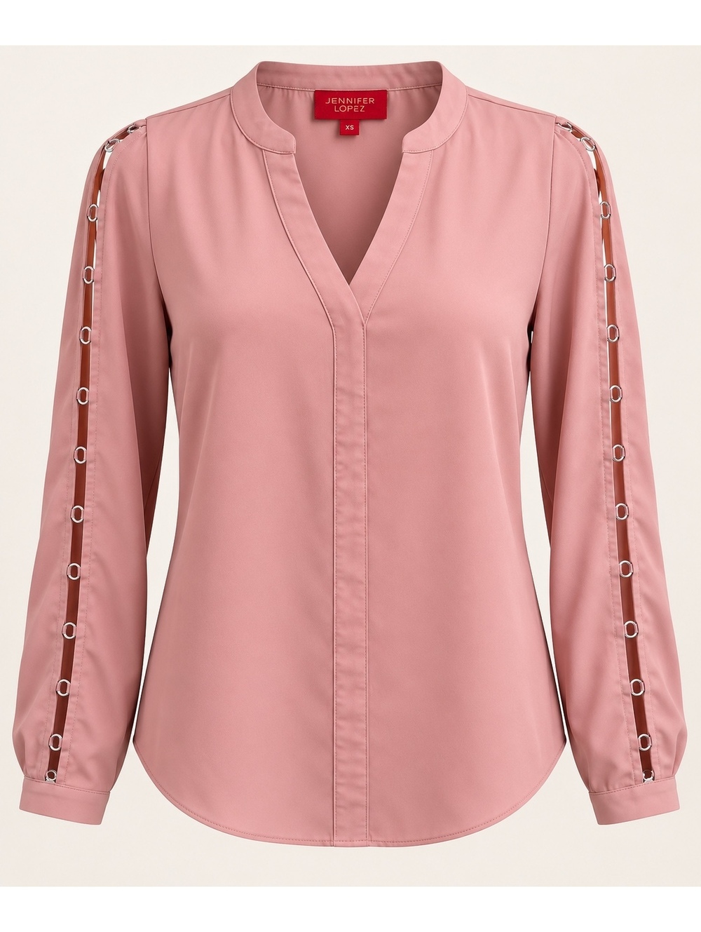 Jennifer Lopez XS Blush Pink Cutout O-Ring Sleeve V-Neck Blouse